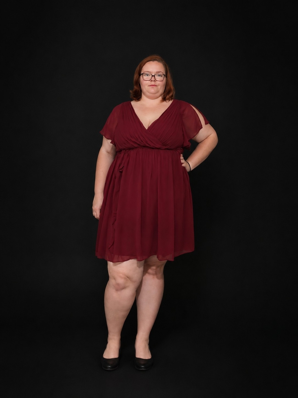 Plus Size Burgundy V-Neck Chiffon Dress Size 22